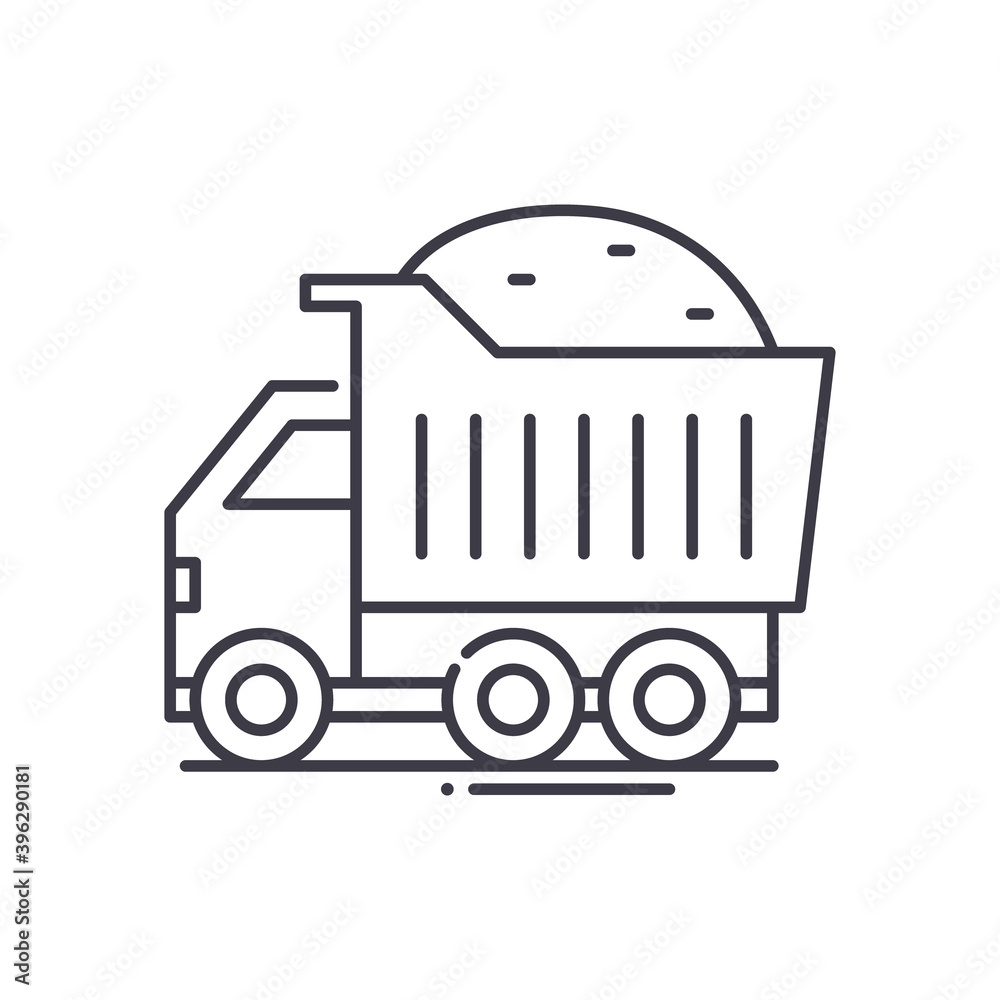 Heavy truck icon, linear isolated illustration, thin line vector, web design sign, outline concept symbol with editable stroke on white background. Heavy truck icon, linear isolated illustration, thin line vector, web design sign, outline concept symbol with editable stroke on white background.