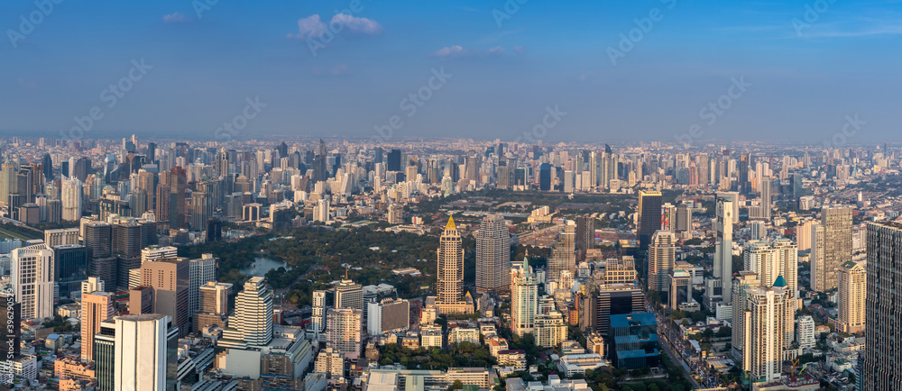 Obraz premium Bangkok City - Aerial view Bangkok city downtown skyline of Thailand , Cityscape Thailand