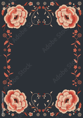 Floral frame inspired by embroidered fabrics in vintage oriental style