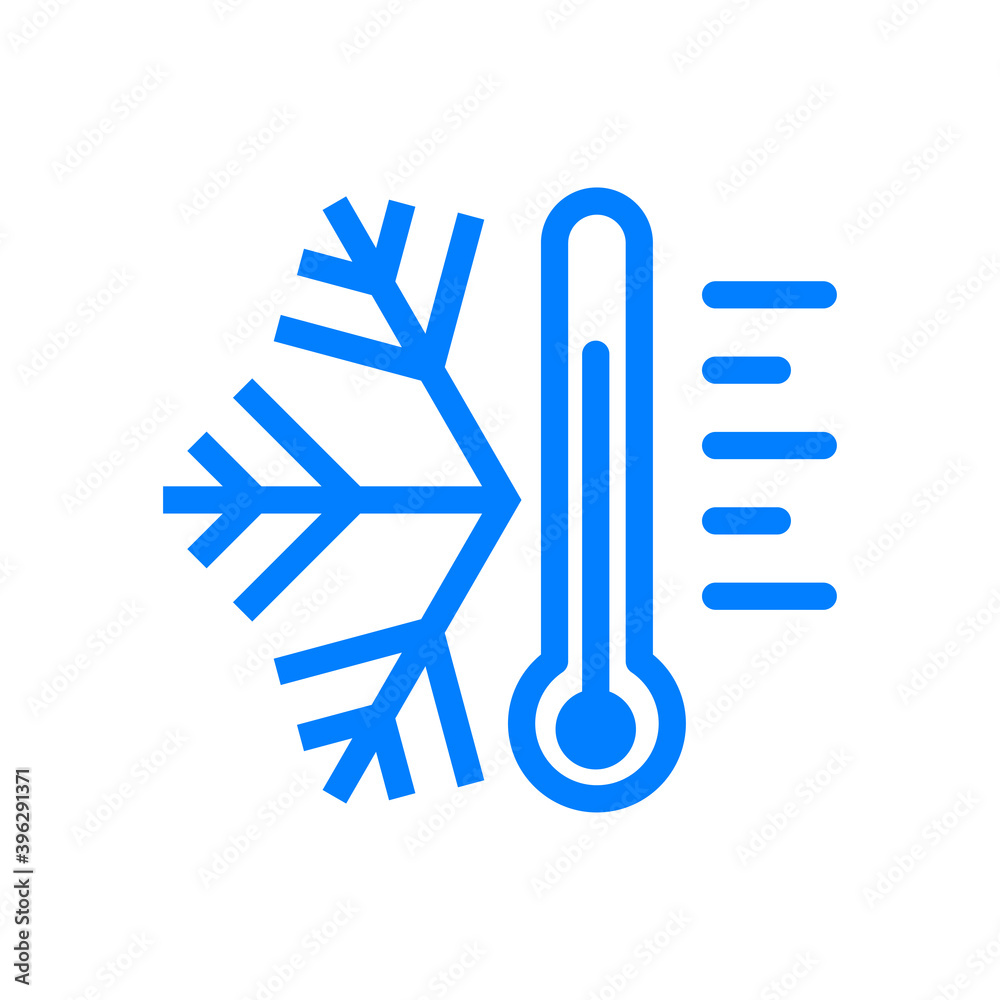 Logotipo con copo de nieve y termómetro con escalas con lineas en color azul Logotipo con copo de nieve y termómetro con escalas con lineas en color azul