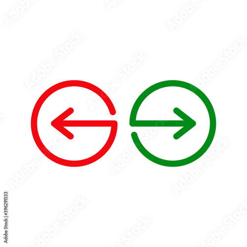 Símbolos anterior y siguiente. Logotipo con flechas en círculos en color verde y rojo