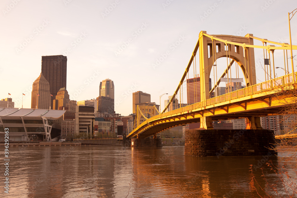 Rachel Carson Bridge over the Allegheny River downtown city skyline of Pittsburgh. Rachel Carson Bridge over the Allegheny River downtown city skyline of Pittsburgh.