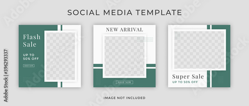 Social media template for instagram ad. Web banner square for fashion sale. Design with green color.