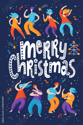 Happy New Year poster with dancing people on party