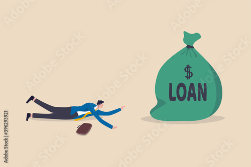 Entrepreneur soft loan to continue business in economic crisis impact by COVID-19 pandemic concept, tried broke businessman small business owner falling on the floor trying to get bank loan.