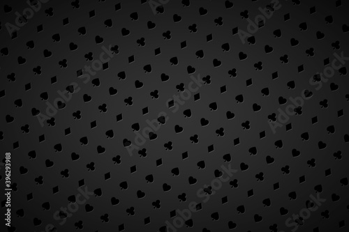 Modern abstract casino background with playing card signs. Poker symbols on black background. Casino symbols. Vector widescreen wallpaper