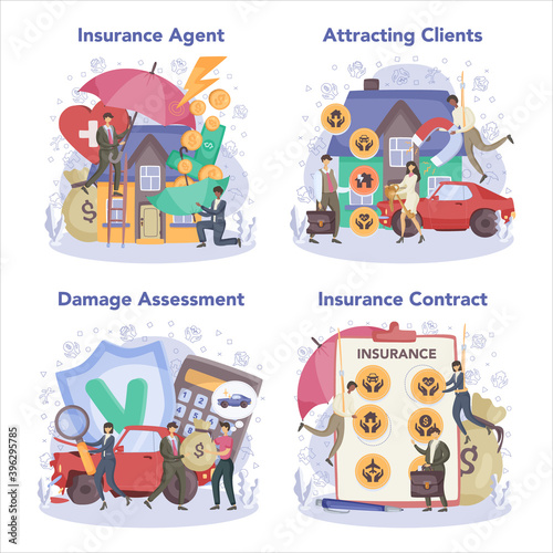 Insurance agent concept set. Idea of security and protection of property
