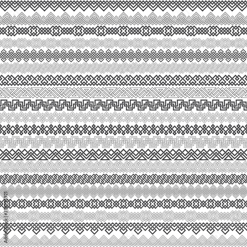 Set of vintage borders for design. Twenty border elements for frames in knotting style. Patterned brushes kit.