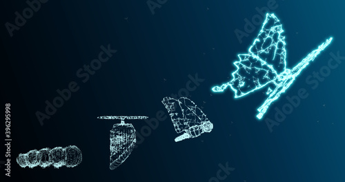 3D Illustration Innovation evolution butterfly for abstract concept of freedom develop future business technology leadership disrupt transform change innovation 5G fintech blockchain network gr