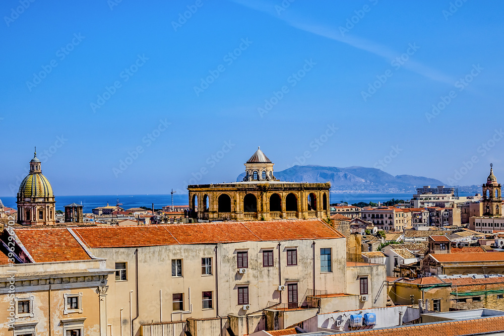 View of Palermo cityscape from the Cathedral roof. Palermo, Sicily, Italy.