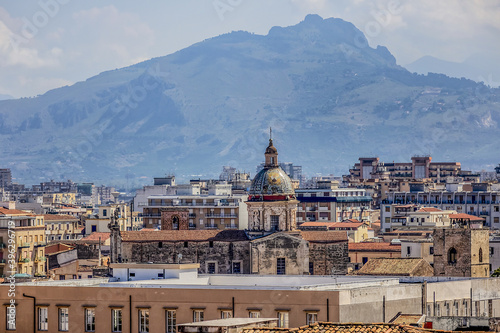 View of Palermo cityscape from the Cathedral roof. Palermo, Sicily, Italy.