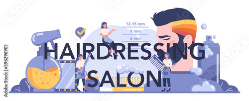 Hairdressing salon typographic header. Idea of men hair and beard care.