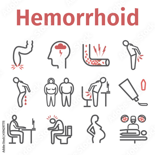 Hemorrhoids line icon Infographics. Vector signs for web graphics.