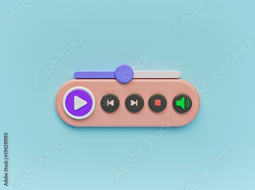 minimal audio music player concept. media playback controls. 3d rendering