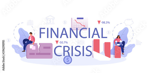 Financiall crisis typographic header. Bankruptcy with falling down