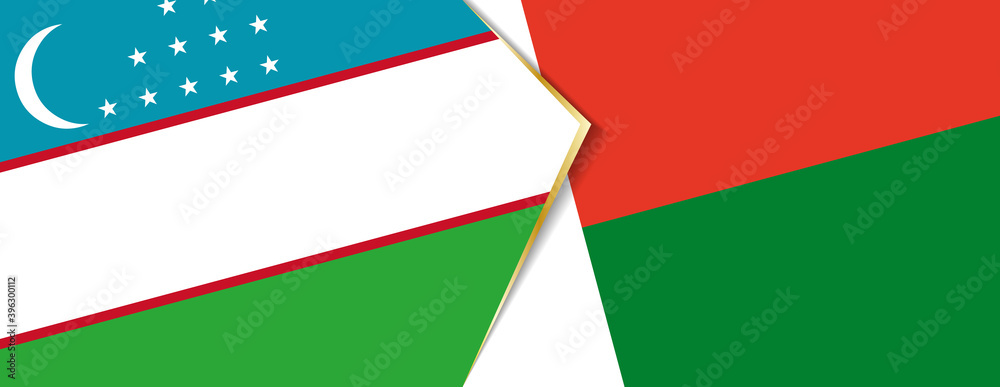 Uzbekistan and Madagascar flags, two vector flags. Uzbekistan and Madagascar flags, two vector flags.