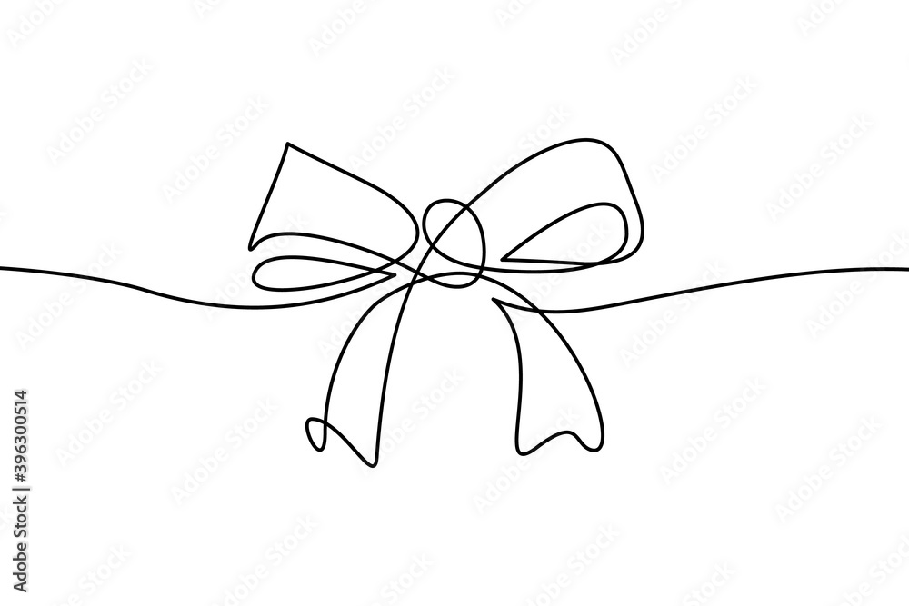 Decorative ribbon bow in continuous line art drawing style. Festive  bow-knot minimalist black linear design isolated on white background.  Vector illustration Stock Vector | Adobe Stock