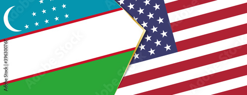 Uzbekistan and USA flags, two vector flags.