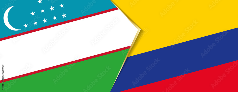 Uzbekistan and Colombia flags, two vector flags. Uzbekistan and Colombia flags, two vector flags.