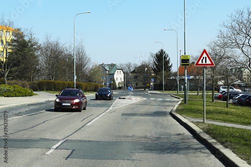 Road with a pedestrian crossing in a residential area