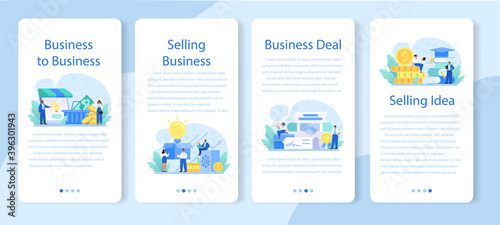 Selling business mobile application banner set. B2B or business to business