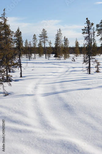 Snow covered road on the Lapland tundra