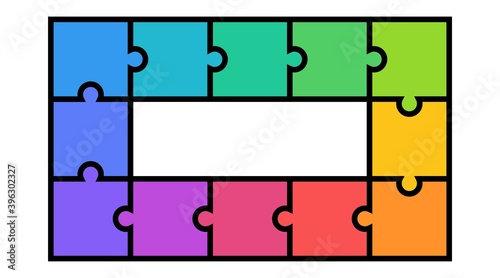 12 Pieces puzzle squares diagram. Colorful puzzle seamless background pattern. Vector isolated illustration.