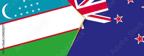 Uzbekistan and New Zealand flags, two vector flags.