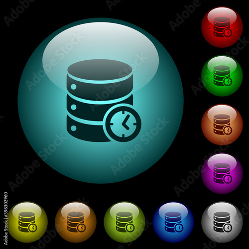 Database timed events icons in color illuminated glass buttons
