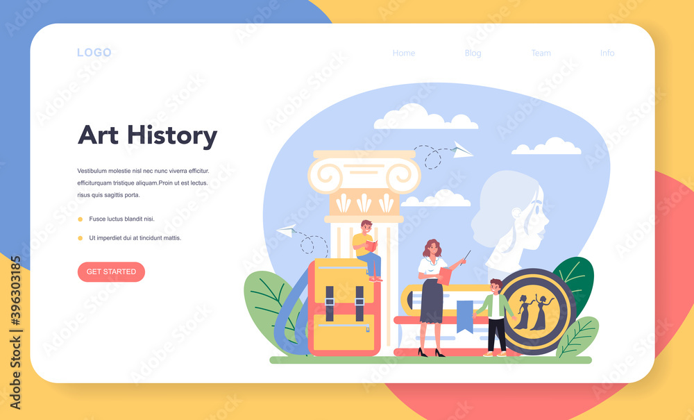 History of art school education web banner or landing page. History of art school education web banner or landing page.