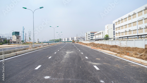 Roadway under construction in an outskirt of Hanoi, Vietnam