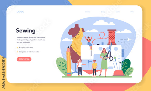 Art school education web banner or landing page. Student holding
