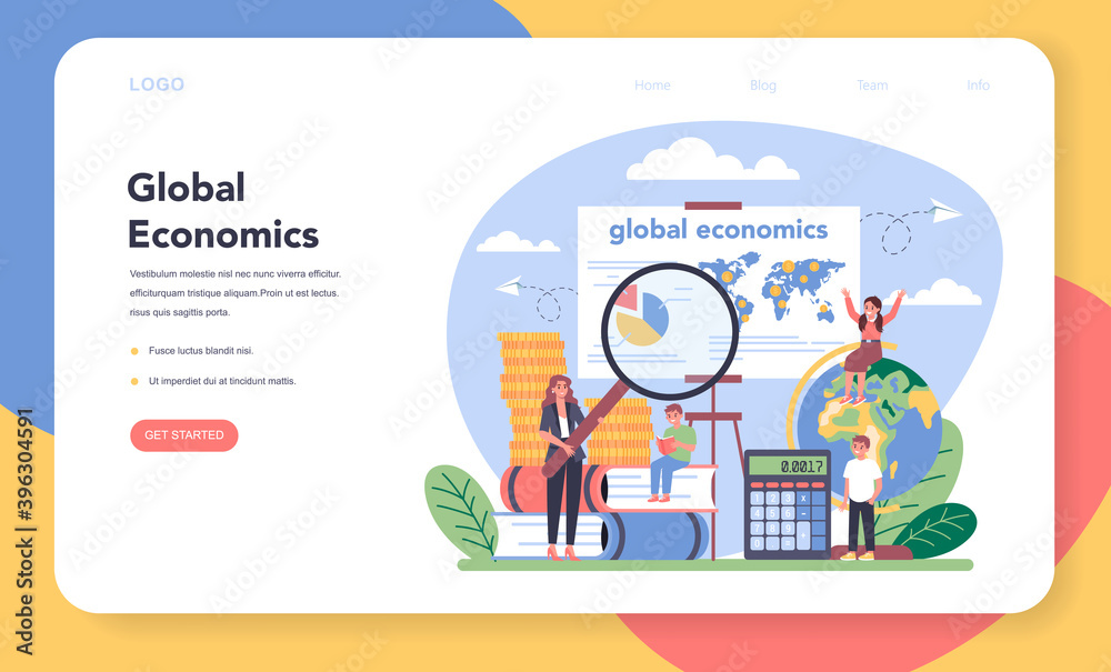 Economy school subject web banner or landing page. Student