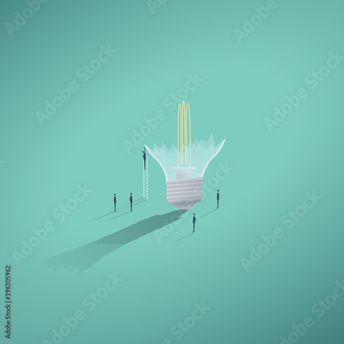 Business creative teamwork vector concept. Business team fixing broken lightbulb. Brainstorming, innovation symbol.