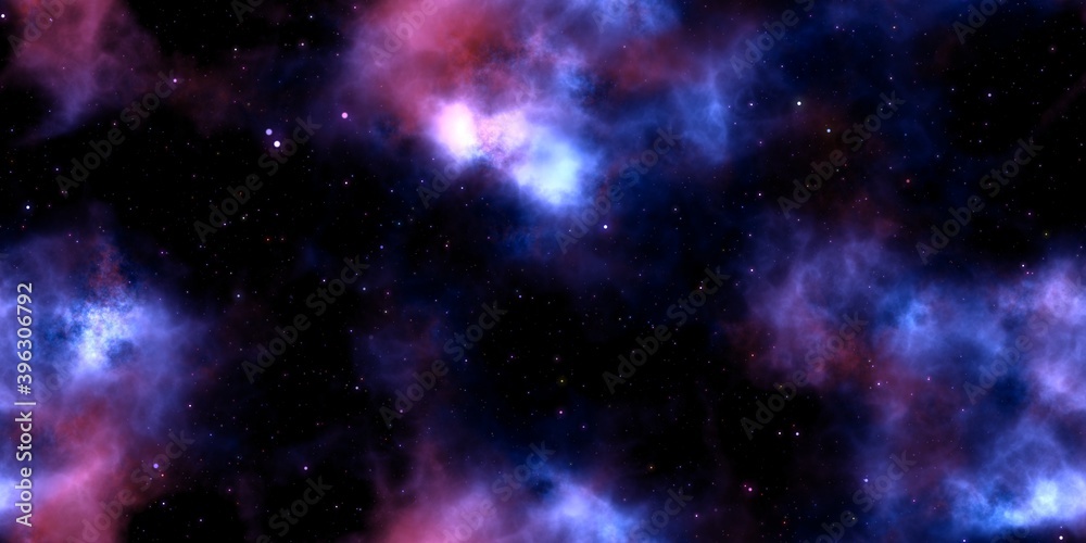 Image of space with colorful mist nebula and cluster of stars