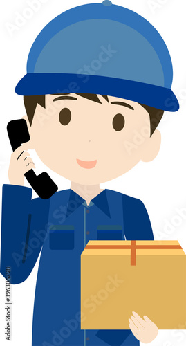 電話する男の配達員のイラスト