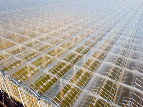 aerial view of a modern agricultural greenhouse
