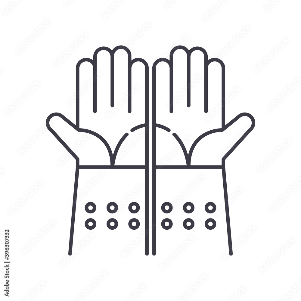 Gloves icon, linear isolated illustration, thin line vector, web design sign, outline concept symbol with editable stroke on white background.