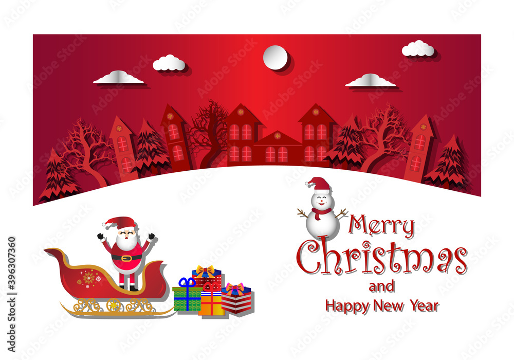 Christmas postcard of santa claus in the village Illustration Vector Christmas postcard of santa claus in the village Illustration Vector