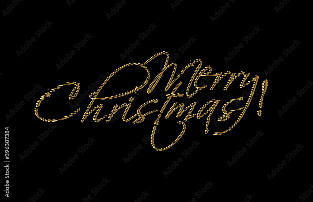Plakat Merry Christmas Gold text made of handwriting vector design element.