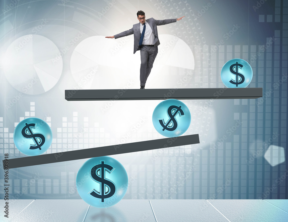 Businessman balancing in financial dollar concept Businessman balancing in financial dollar concept