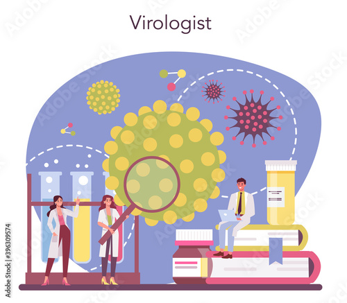Virologist concept. Scientist studies viruses and bacteria.