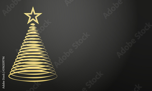 Postal de navidad de árbol de navidad dorado sobre fondo negro.