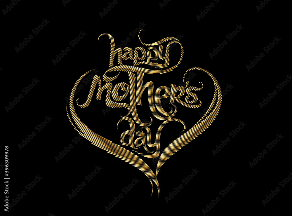 Fototapeta premium Happy Mothers day Gold hand lettering handmade calligraphy vector illustration.