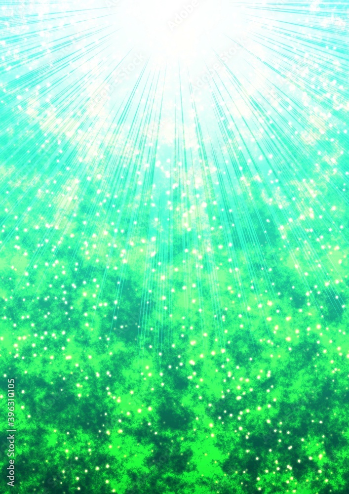 上から光が差しこむ緑色の背景イラスト 上から光が差しこむ緑色の背景イラスト
