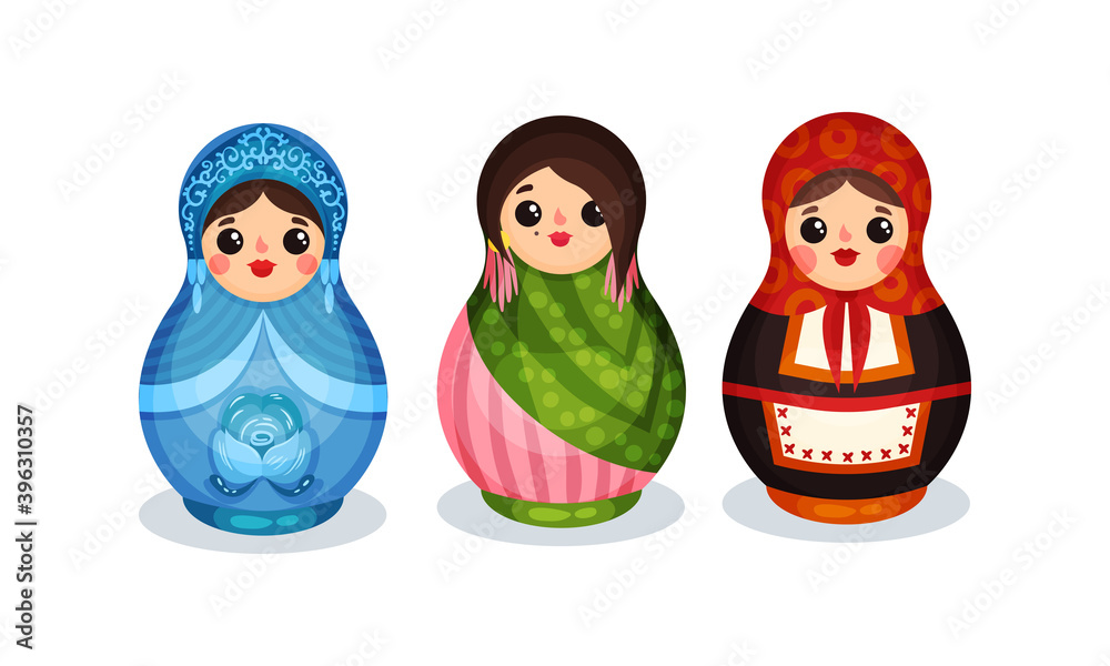 Nesting Dolls in Colorful Costumes of Different Countries Vector Set Nesting Dolls in Colorful Costumes of Different Countries Vector Set