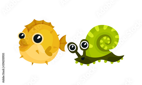 Friendly Sea Animals Vector Set For Kids Illustrated Book