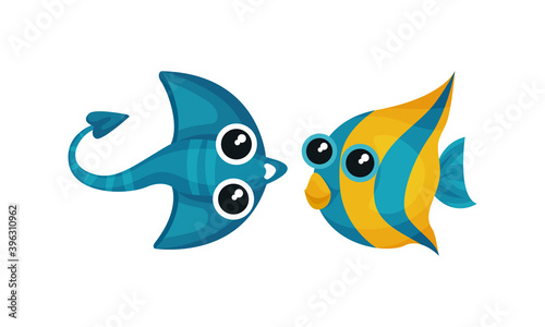 Friendly Sea Animals Vector Set For Kids Illustrated Book