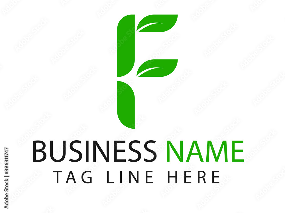 Letter F  Initial natural vector logo template. Design with leaf and green color..eps