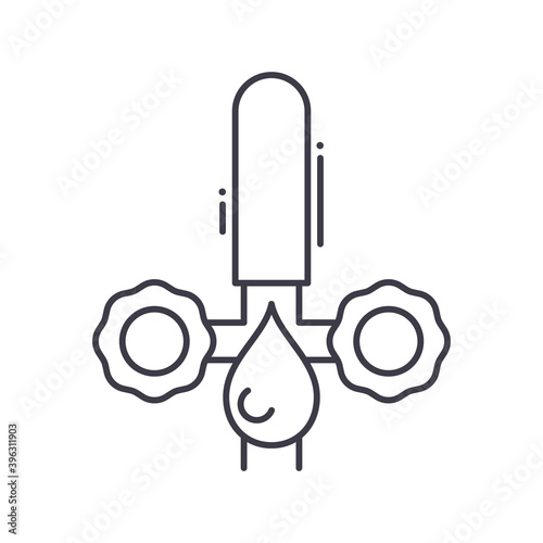 Hot and cold water taps icon, linear isolated illustration, thin line vector, web design sign, outline concept symbol with editable stroke on white background.